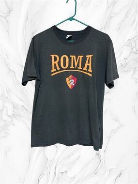 Roma Black Tee with Orange Logo and Red Shield